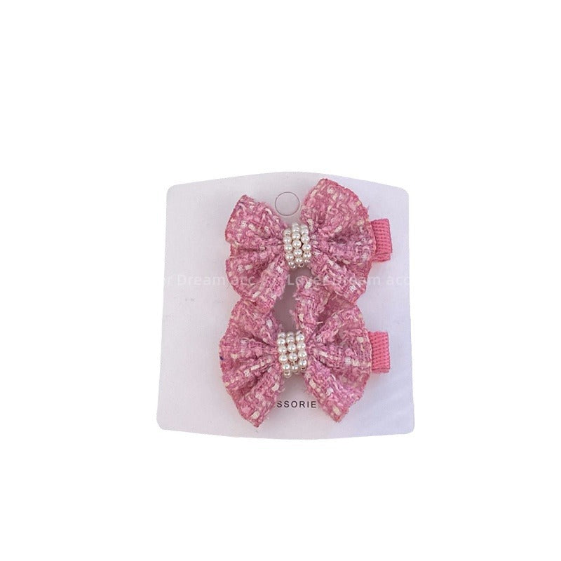 Wholesale Love Rhinestone Pink Bow Duckbill Hair Clip